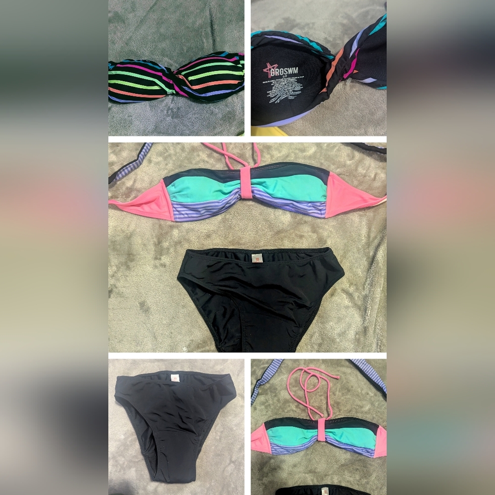 Bathing Suit Bundle of 3 Items - 2 Strapless Tops & 1 Bottom